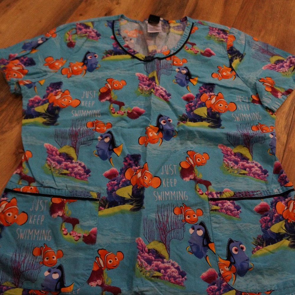 Disney Nemo "Just Keep Swimming" Women's Scrub Top - USED